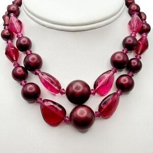 Vintage Mid-Century Lucite Glass Choker Necklace Raspberry, Purple, Red